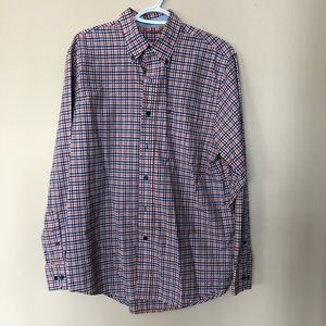 Men’s Izod Blue, Black &Orange Checkered Button-Up